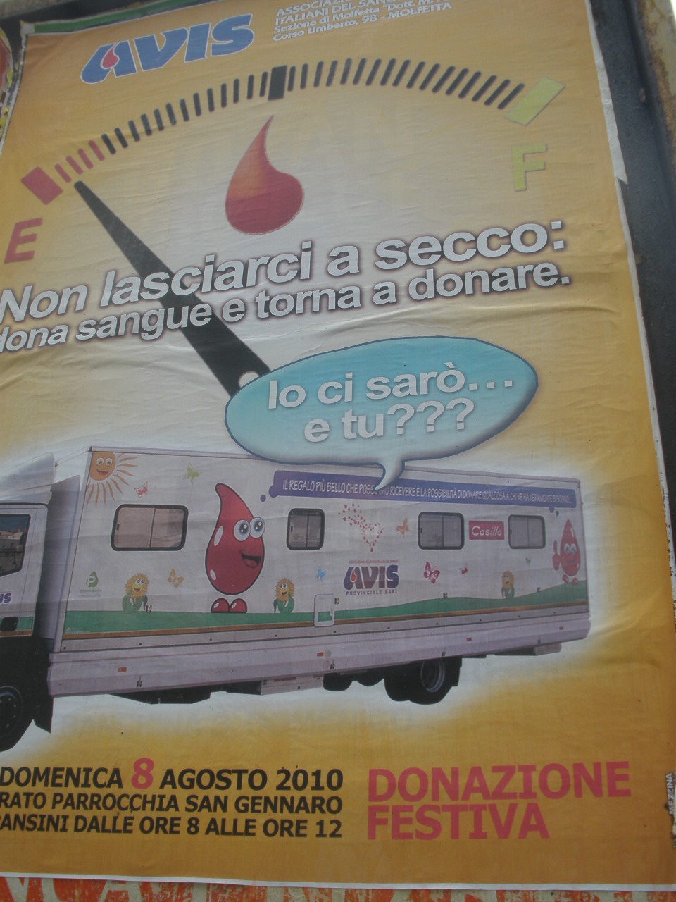 Prima di ferragosto ricordatevi di donare, con l�Avis sez.  Molfetta